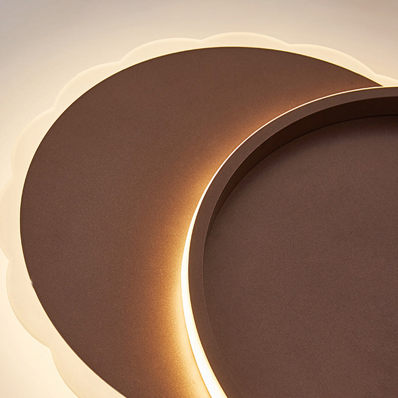 Sleek Moon LED Semi Flush Ceiling Light Fixture in White/Coffee Brown with Multiple Lighting Options