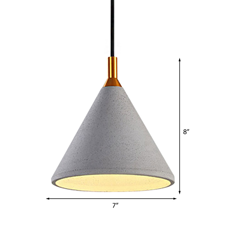 Vintage Style Gray Conical Ceiling Pendant: 1-Light Cement Fixture for Coffee Shops