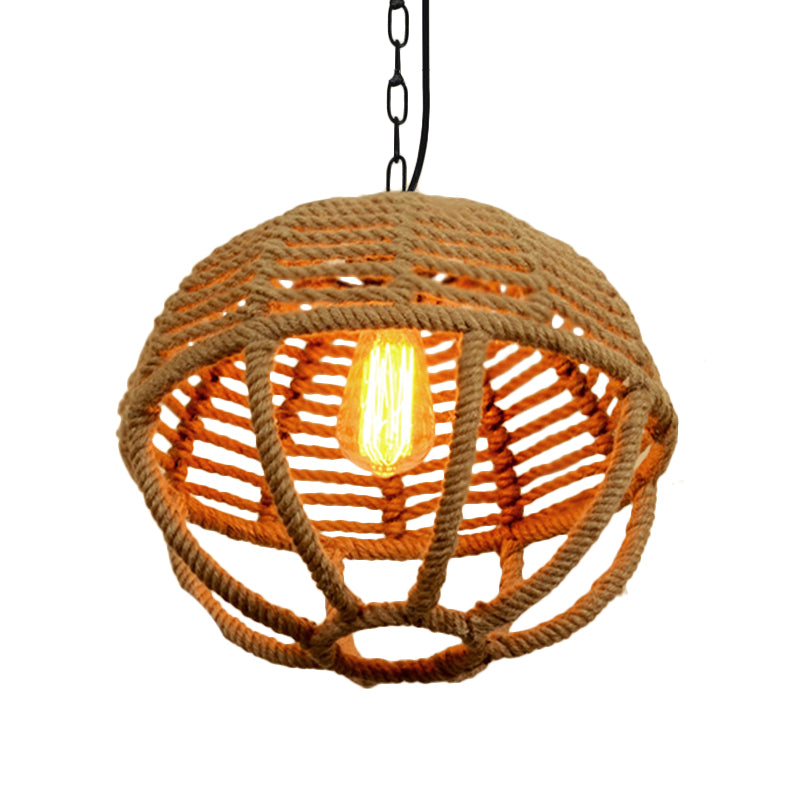Suspension rétro Global Cage avec corde de chanvre beige pour salon