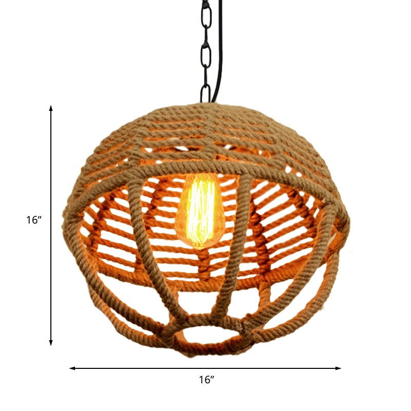 Suspension rétro Global Cage avec corde de chanvre beige pour salon