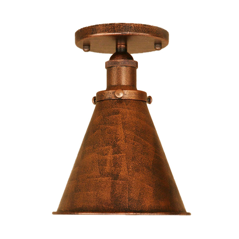 Metallic Vintage Style Rust/Copper Semi Flush Light Fixture - 1 Light Tapered Indoor Design