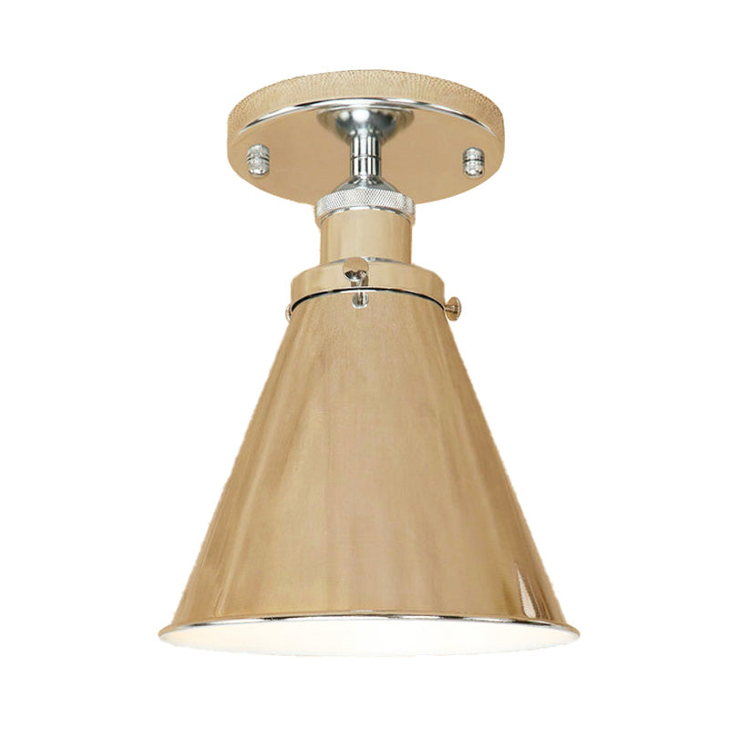 Metallic Vintage Style Rust/Copper Semi Flush Light Fixture - 1 Light Tapered Indoor Design
