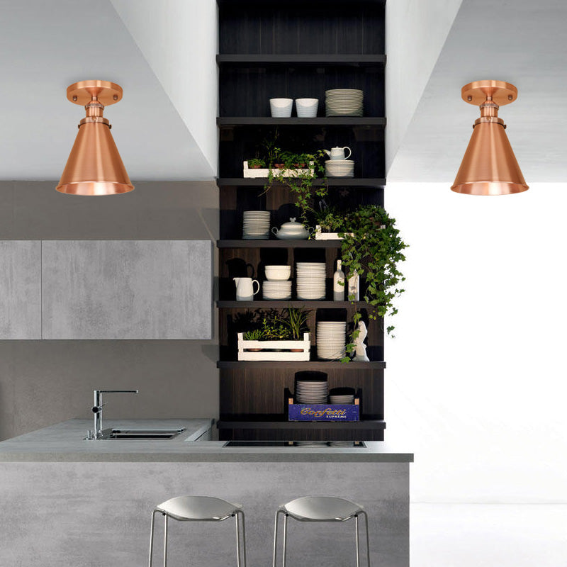 Metallic Vintage Style Rust/Copper Semi Flush Light Fixture - 1 Light Tapered Indoor Design
