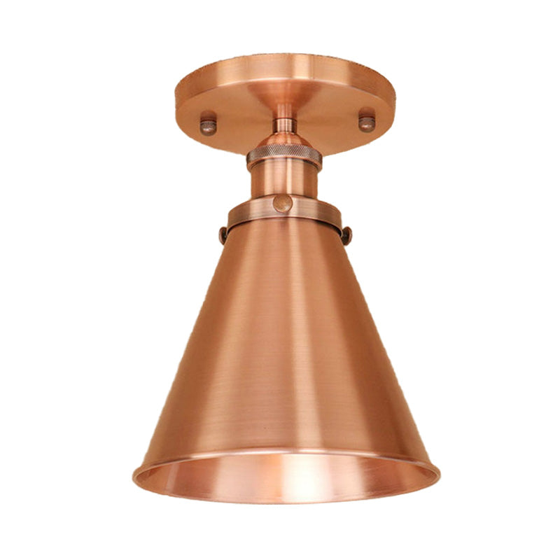 Metallic Vintage Style Rust/Copper Semi Flush Light Fixture - 1 Light Tapered Indoor Design