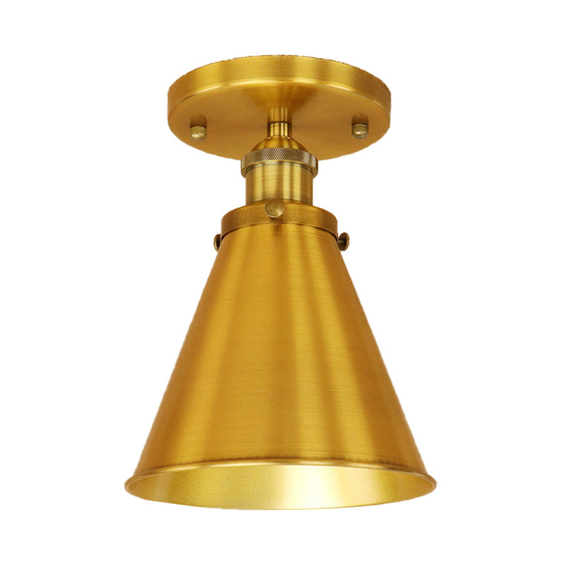 Metallic Vintage Style Rust/Copper Semi Flush Light Fixture - 1 Light Tapered Indoor Design