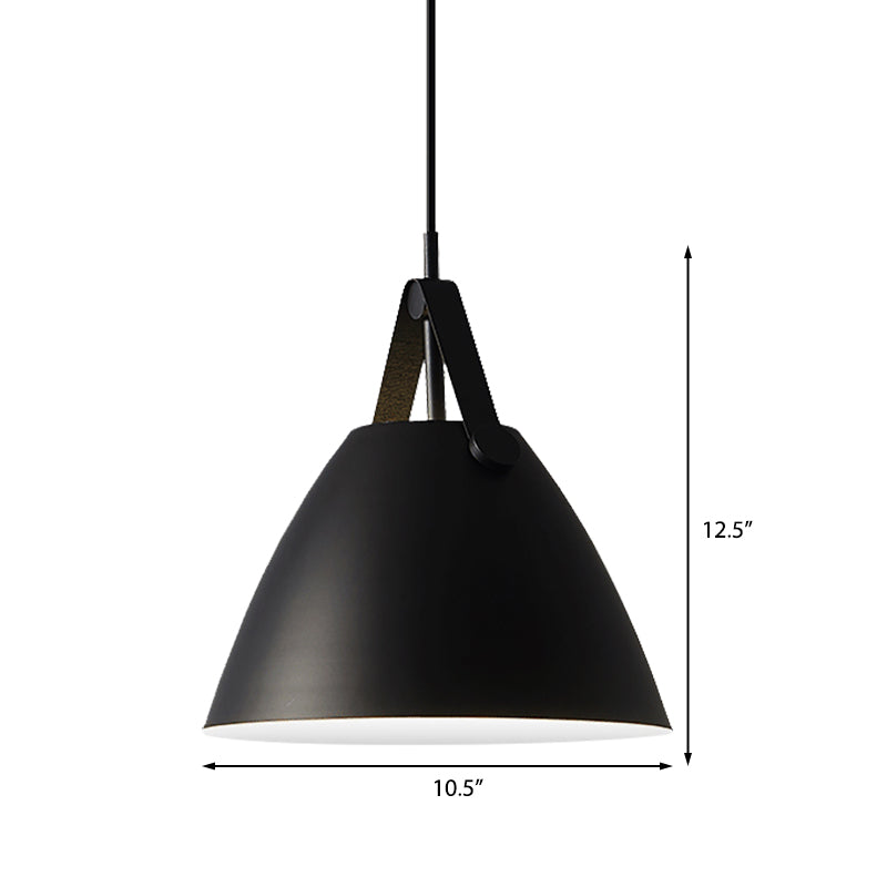 Modernist Conical Pendant Lighting - Metallic Suspension Light with Leather Strap - Black/Blue - 10.5"/14" W - 1 Bulb - Perfect for Tables