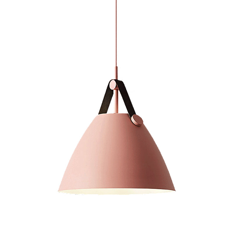 Modernist Conical Pendant Lighting - Metallic Suspension Light with Leather Strap - Black/Blue - 10.5"/14" W - 1 Bulb - Perfect for Tables