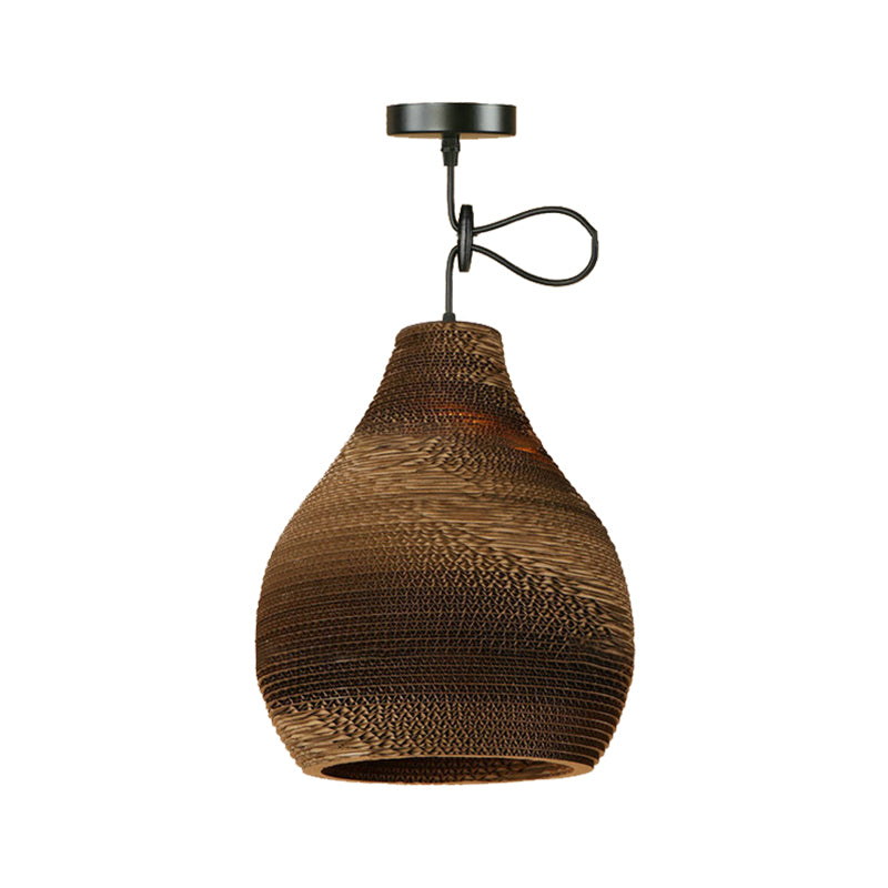 Dome/Bowl Brown Pendant Lamp with Contemporary Corrugated Design