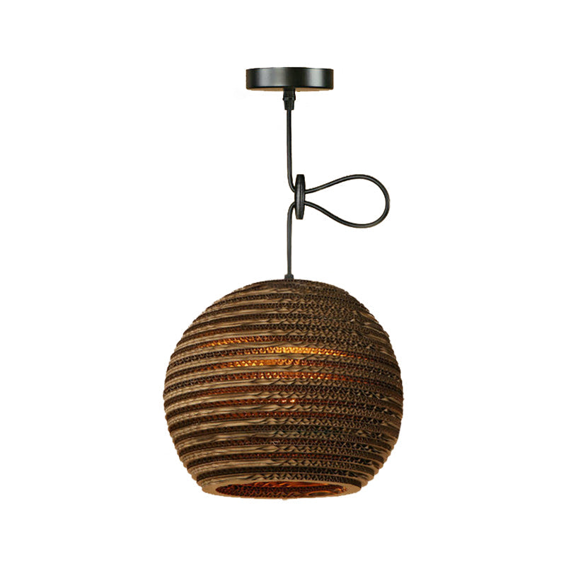 Brown Corrugated Paper Pendant Lamp - Dome/Bowl Shade Contemporary Design 1 Head Suspension Light