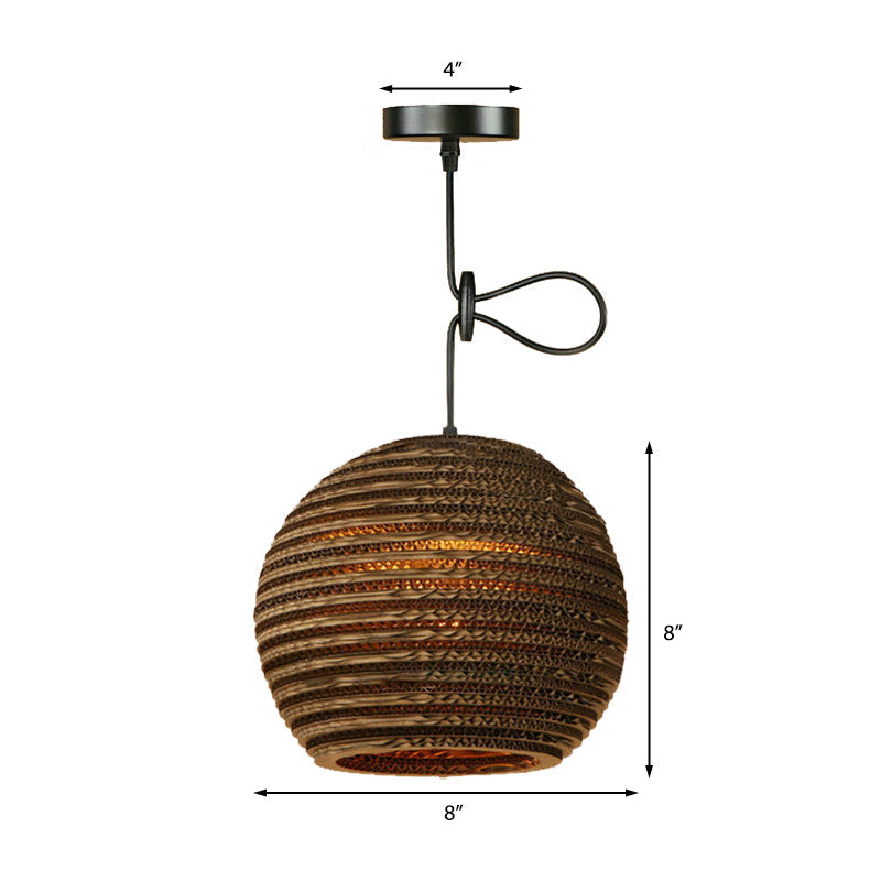 Dome/Bowl Brown Pendant Lamp with Contemporary Corrugated Design
