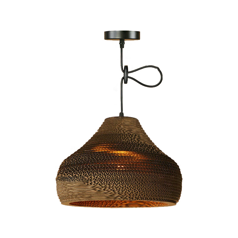 Brown Corrugated Paper Pendant Lamp - Dome/Bowl Shade Contemporary Design 1 Head Suspension Light