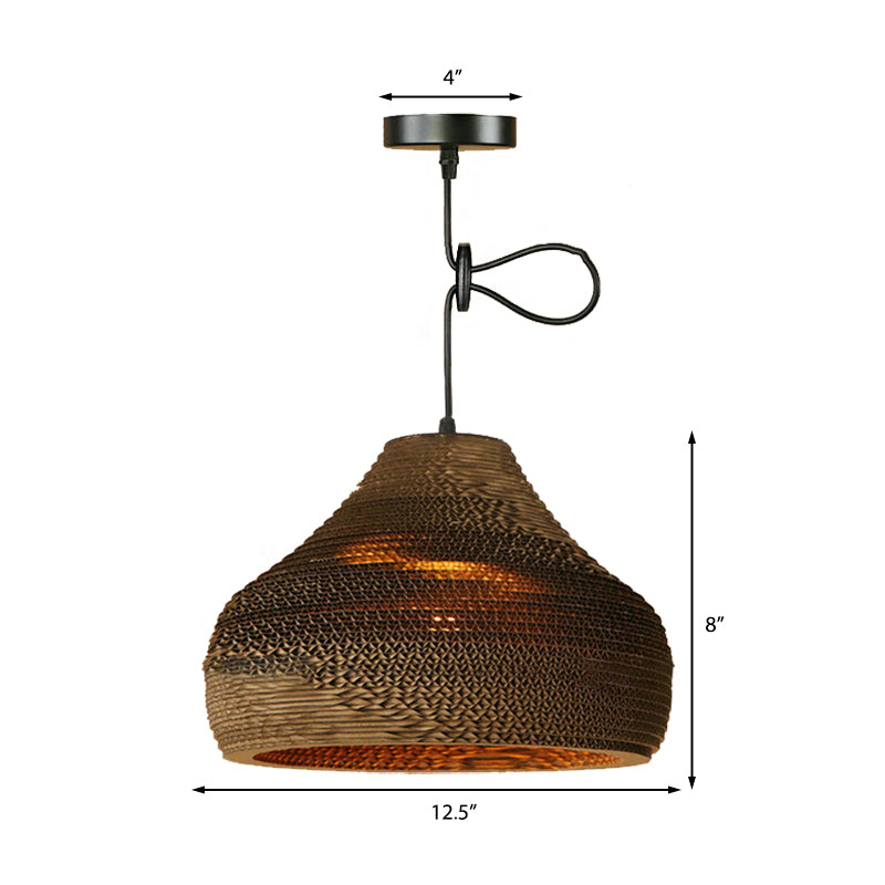 Brown Corrugated Paper Pendant Lamp - Dome/Bowl Shade Contemporary Design 1 Head Suspension Light
