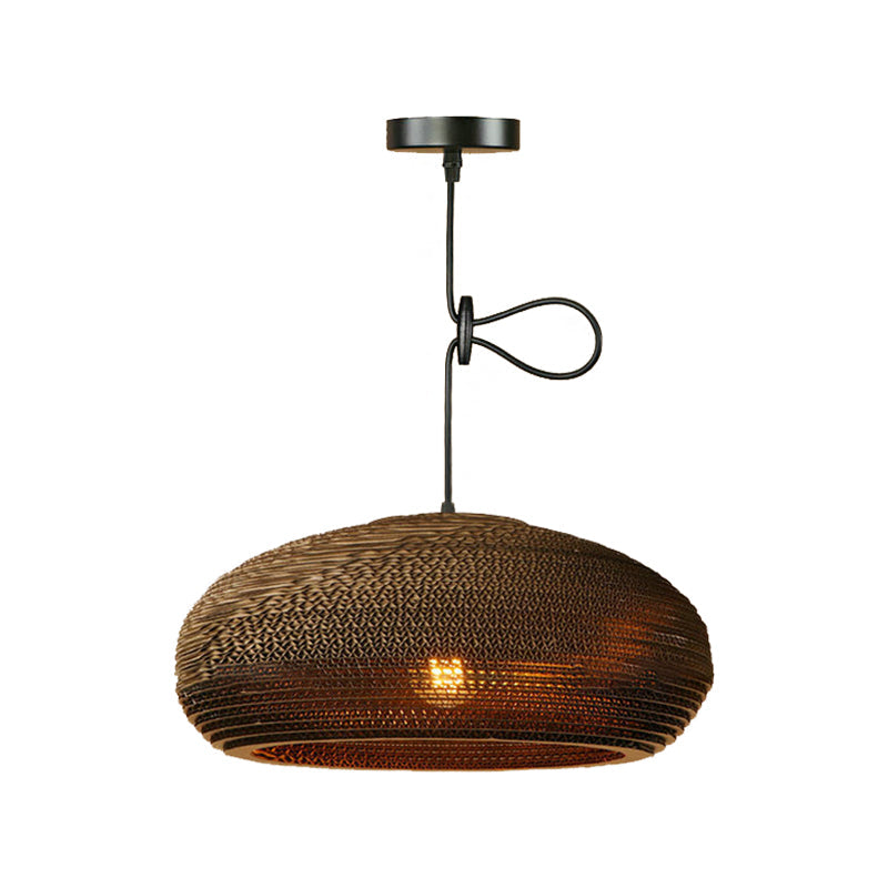 Brown Corrugated Paper Pendant Lamp - Dome/Bowl Shade Contemporary Design 1 Head Suspension Light