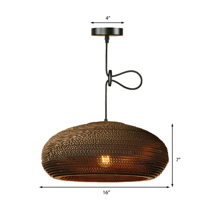 Brown Corrugated Paper Pendant Lamp - Dome/Bowl Shade Contemporary Design 1 Head Suspension Light