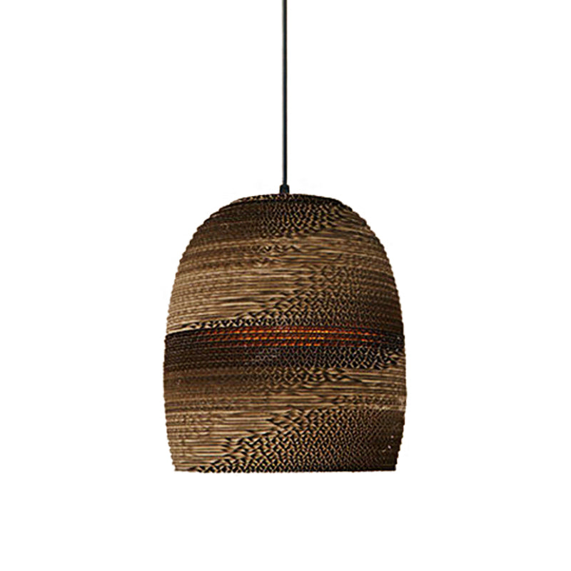 Brown Corrugated Paper Pendant Lamp - Dome/Bowl Shade Contemporary Design 1 Head Suspension Light