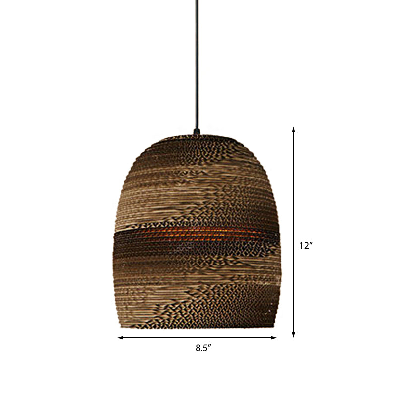 Dome/Bowl Brown Pendant Lamp with Contemporary Corrugated Design