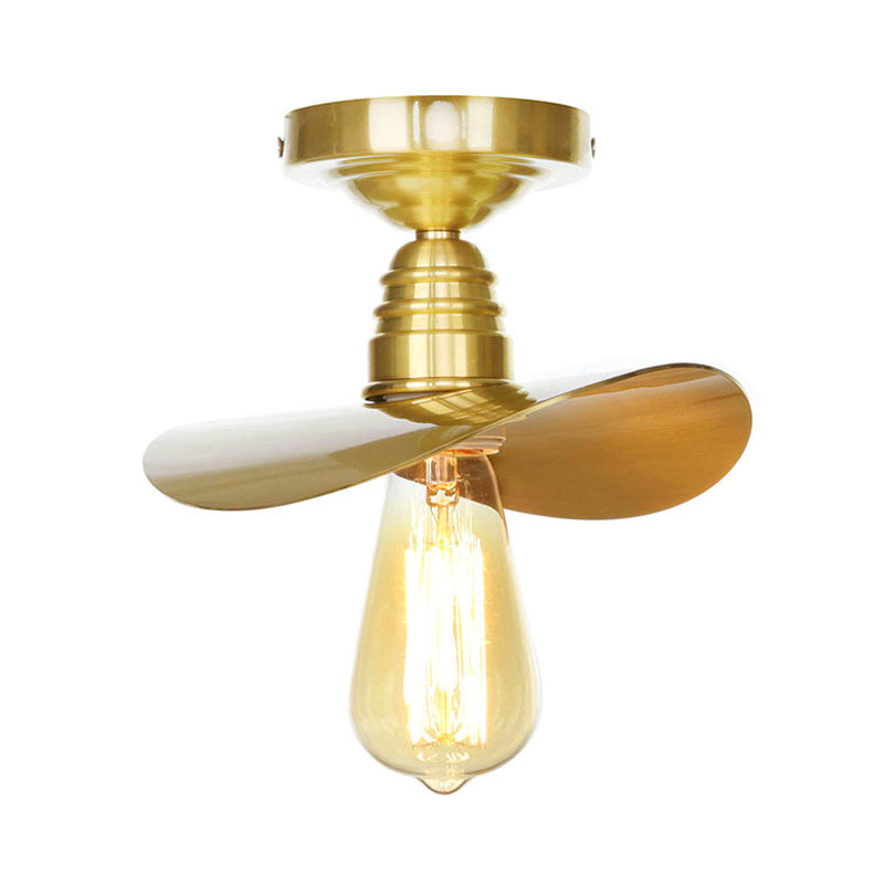 Vintage Waveforms/Scalloped Shade Semi Flush Ceiling Light - Brass Finish, 8"/9.5" W, Metal Fixture