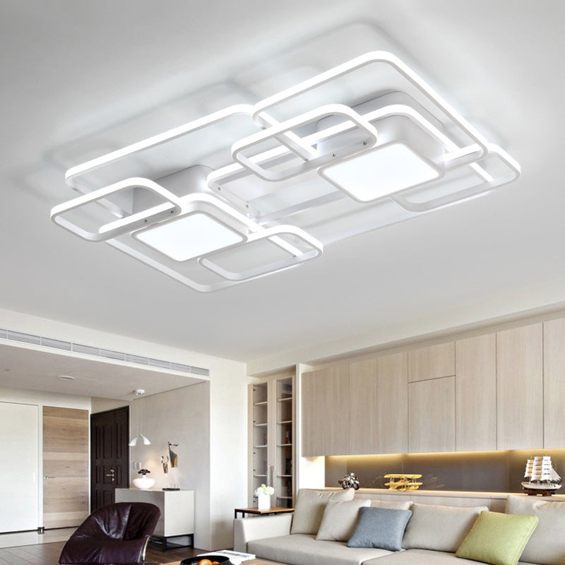 Modern LED Acrylic Ceiling Light - Square and Block Design - 18"/21.5"/25.5" Wide - Flush Mount - Warm/White/Natural Light