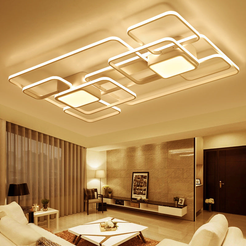Modern LED Acrylic Ceiling Light - Square and Block Design - 18"/21.5"/25.5" Wide - Flush Mount - Warm/White/Natural Light