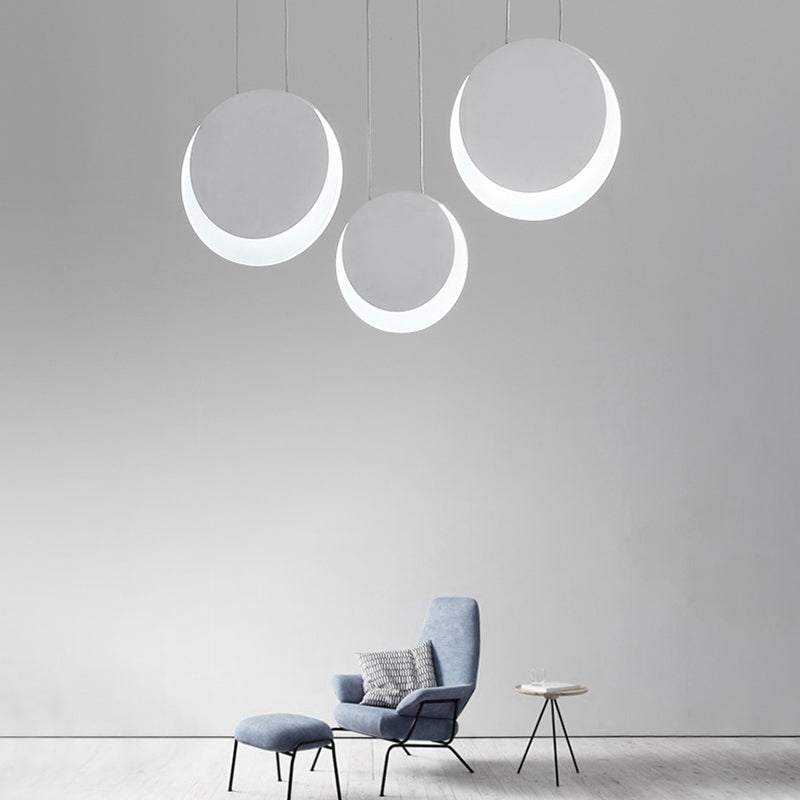 Simplicity LED Pendant Light with White Suspension and Crescent Shaped Acrylic Shade in Warm/White Light, 6.5"/8.5"W