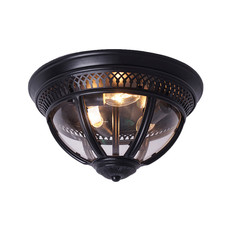 Antiqued Brass/Brown Semi Flush Lamp - Clear Glass 1-Light Flush Mount with Pierced Trim Design