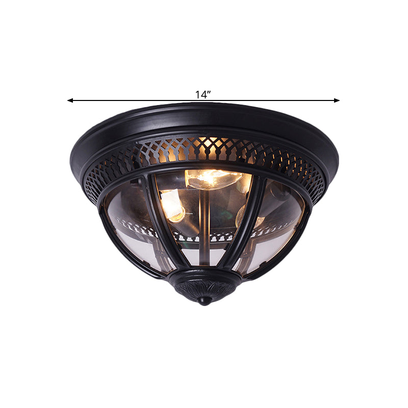 Antiqued Brass/Brown Semi Flush Lamp - Clear Glass 1-Light Flush Mount with Pierced Trim Design