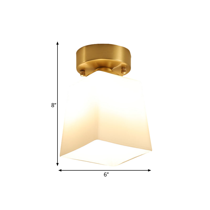 White Glass Brass Flush Lamp - Scalloped/Shell/Trapezoid Design, 1-Light Cottage Ceiling Mount for Stairway