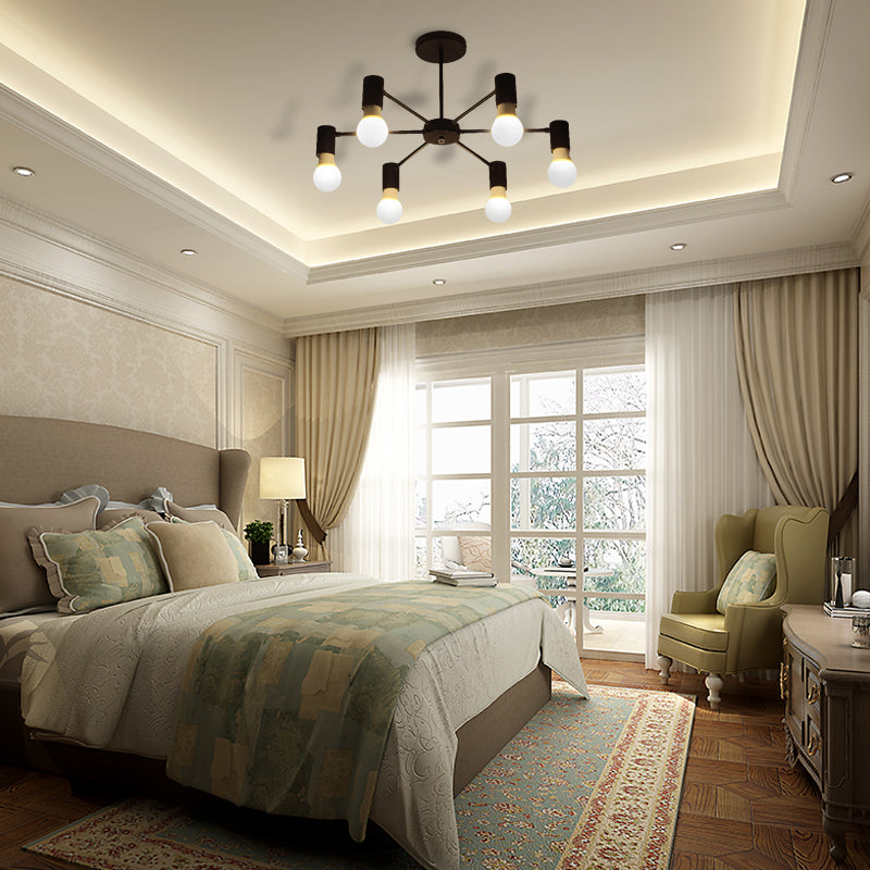 Industrial Style Semi Flush Ceiling Light with Open Bulb, Available in Black/White - 3 or 5 Heads