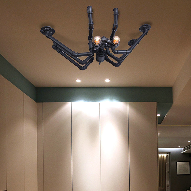 Vintage Industrial Metal Spider Ceiling Light Fixture - Semi Flush Pendant in Black/Bronze Finish - 2 Bulb Living Room Lighting