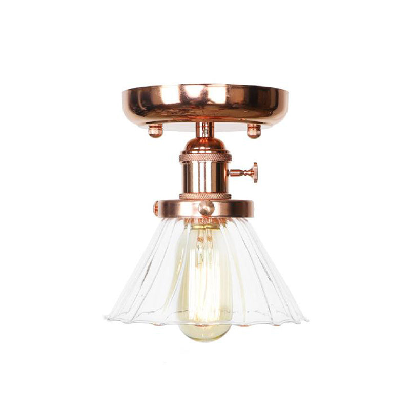 Semi Flush Mount Industrial Ceiling Light Fixture with Globe/Wide Flare/Diamond Design and Clear/Amber Glass Shade