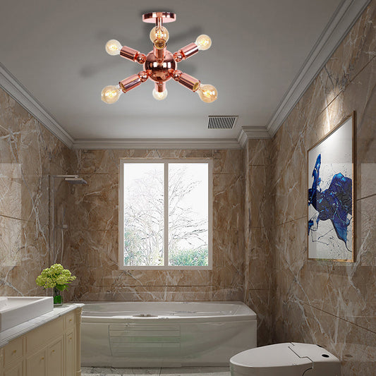 Vintage Copper Finish 6/9 Lights Starburst Semi Flush Ceiling Light for Bedroom