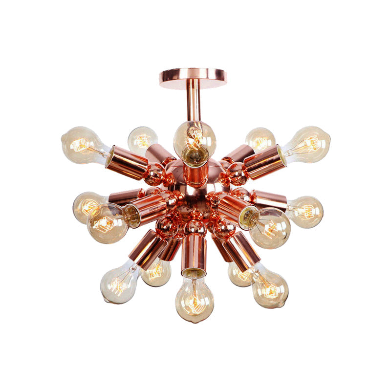 Vintage Copper Finish 6/9 Lights Starburst Semi Flush Ceiling Light For Bedroom