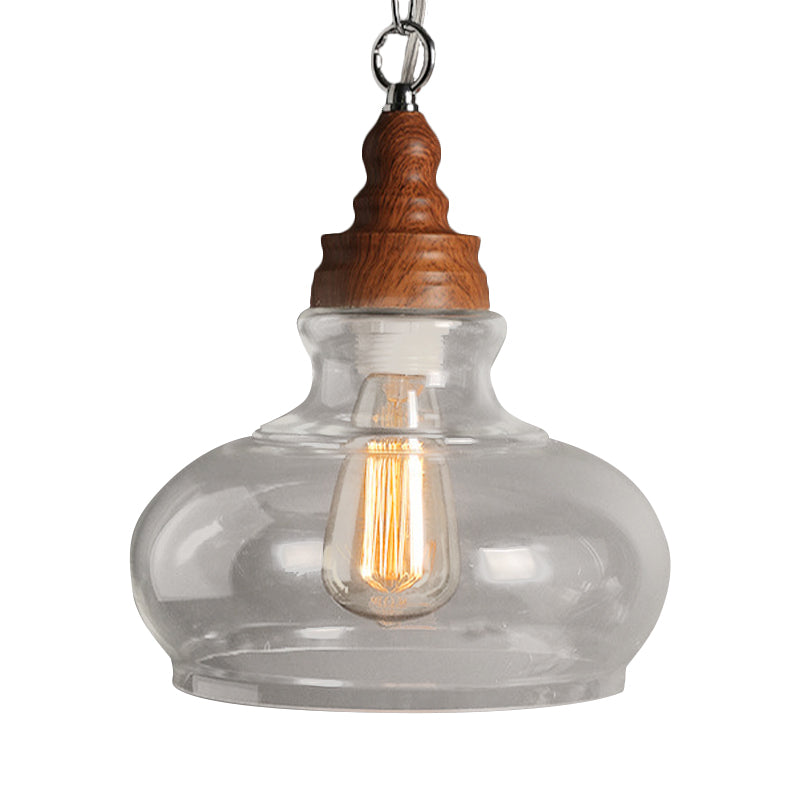 Vintage Oval Wood Pendant Ceiling Light with Clear Glass - Perfect for Dining Room Lighting