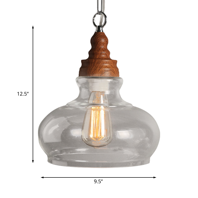 Vintage Oval Wood Pendant Ceiling Light with Clear Glass - Perfect for Dining Room Lighting