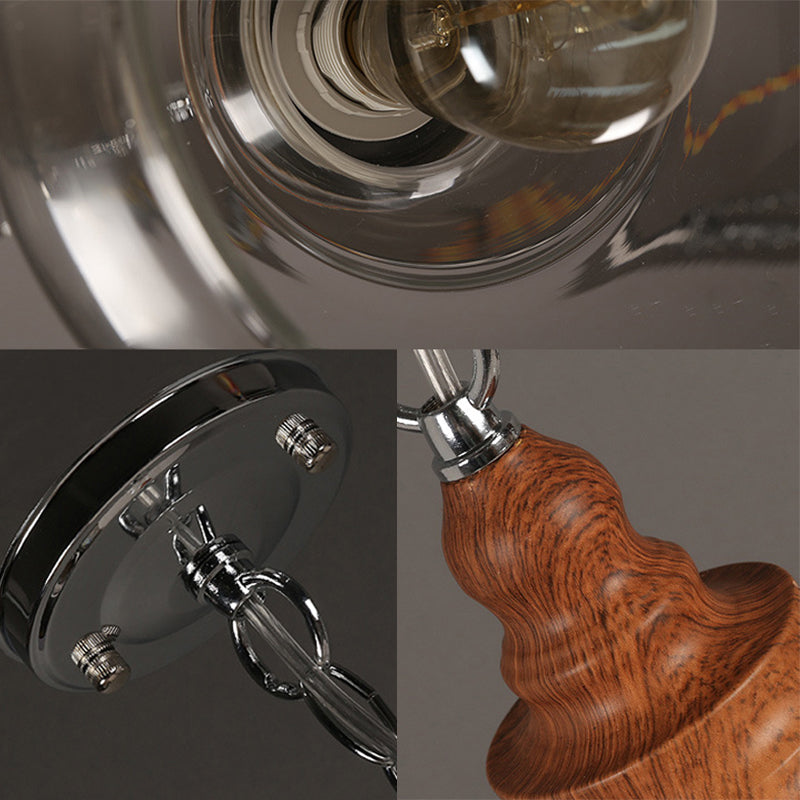 Vintage Oval Wood Pendant Ceiling Light with Clear Glass - Perfect for Dining Room Lighting
