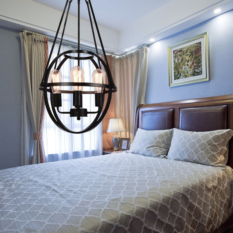 Lustre industriel en métal noir avec 4 têtes et abat-jour en cage pour plafond de salon - 4 têtes Global Lighting