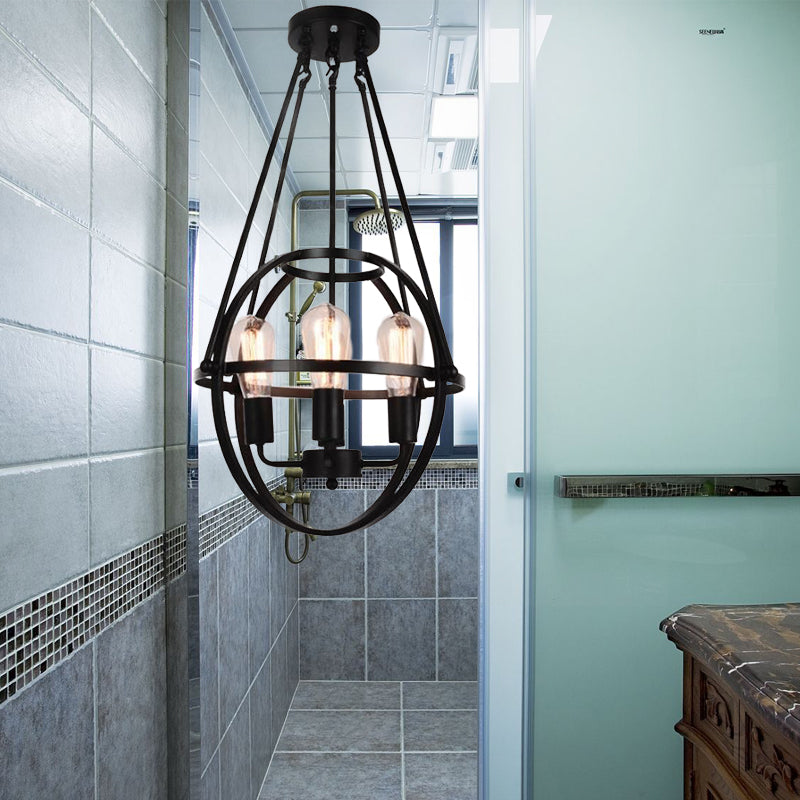 Lustre industriel en métal noir avec 4 têtes et abat-jour en cage pour plafond de salon - 4 têtes Global Lighting