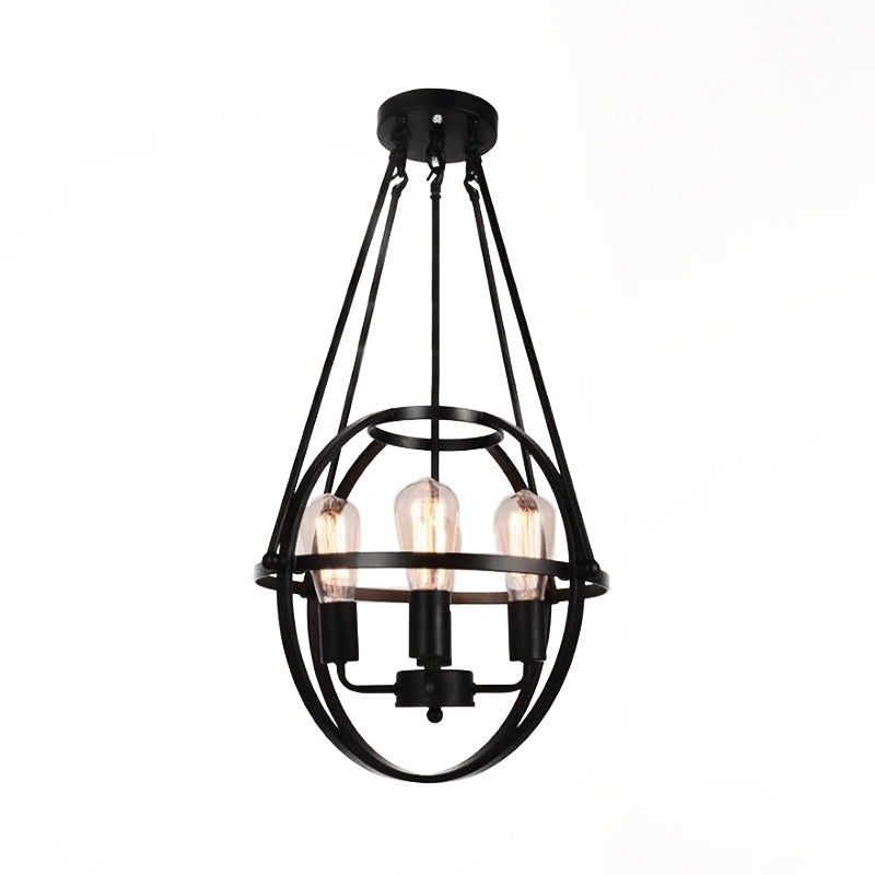 Lustre industriel en métal noir avec 4 têtes et abat-jour en cage pour plafond de salon - 4 têtes Global Lighting