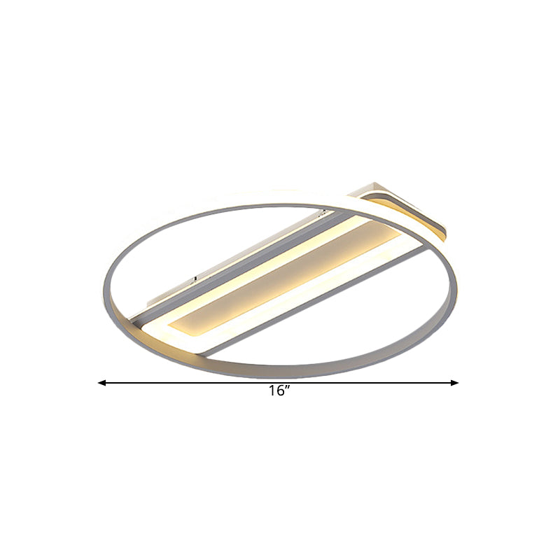 Contemporary LED Ceiling Light Fixture – Metallic Ring and Rectangle Flush Mount – Warm/White Light – 16"/19.5" Width