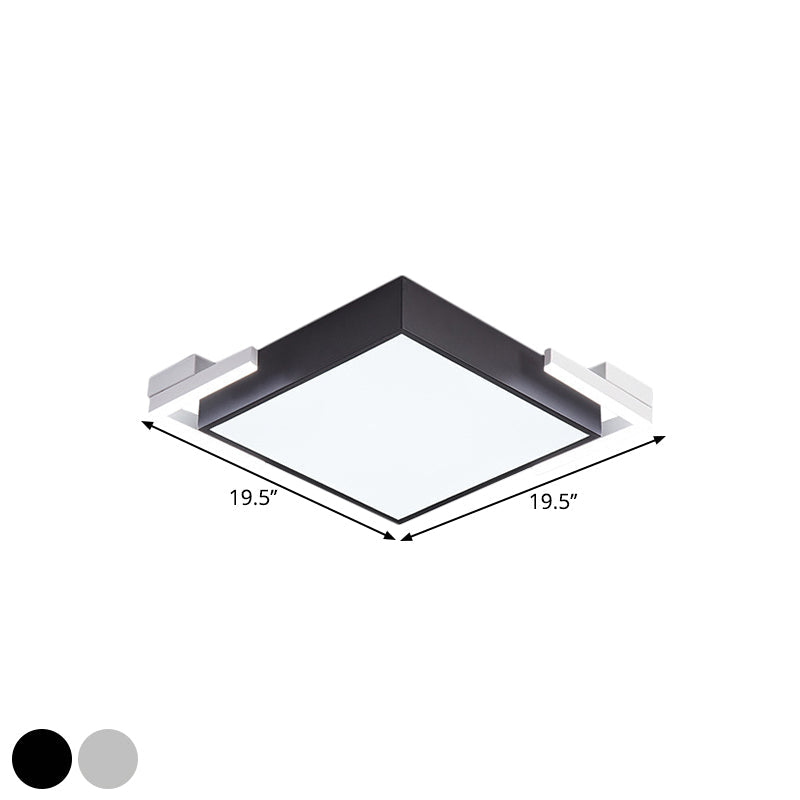 Modern Square Metallic Ceiling Light Fixture: LED Flushmount Lighting in Black/White, Warm/White Light, 19.5"/23.5" Wide