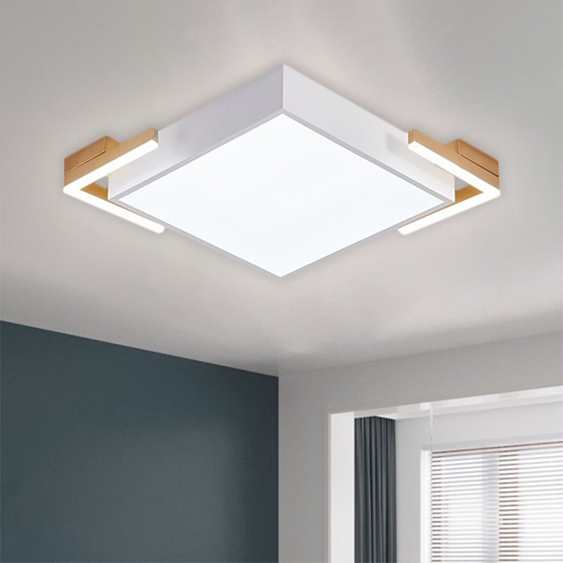 Modern Square Metallic Ceiling Light Fixture: LED Flushmount Lighting in Black/White, Warm/White Light, 19.5"/23.5" Wide