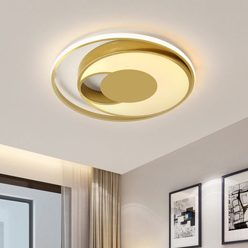 Modern LED Circle Bedroom Flush Mount Lamp in Gold with 3-color Light