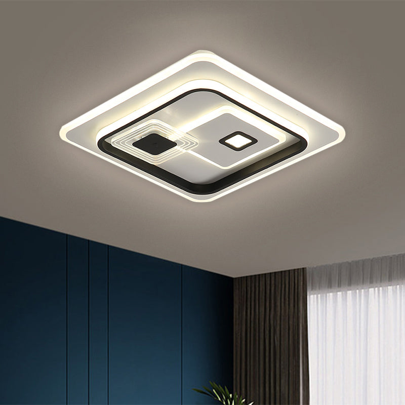LED Minimalist Black Flush Mount Ceiling Lamp with Metal Rectangle Shade, Warm/White Light Options, 16.5"/20.5"/35.5" W