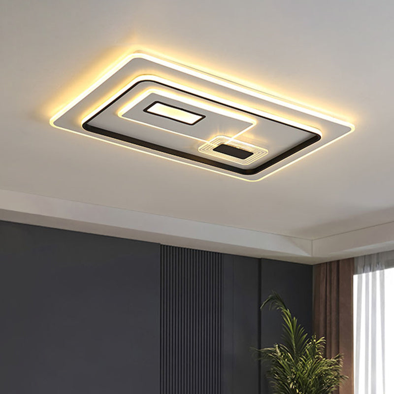 LED Minimalist Black Flush Mount Ceiling Lamp with Metal Rectangle Shade, Warm/White Light Options, 16.5"/20.5"/35.5" W