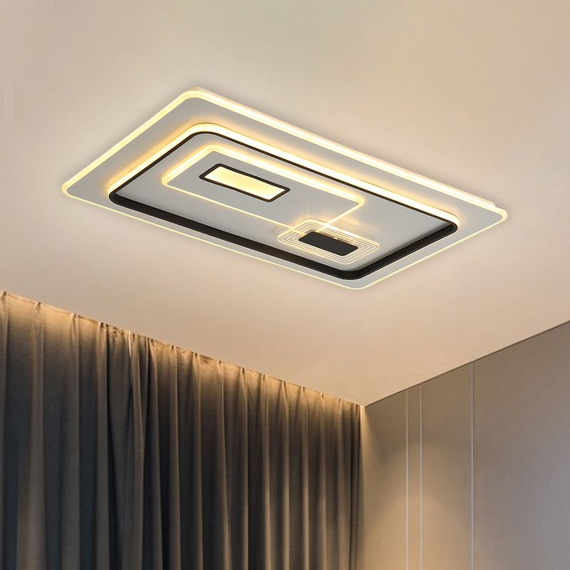 LED Minimalist Black Flush Mount Ceiling Lamp with Metal Rectangle Shade, Warm/White Light Options, 16.5"/20.5"/35.5" W