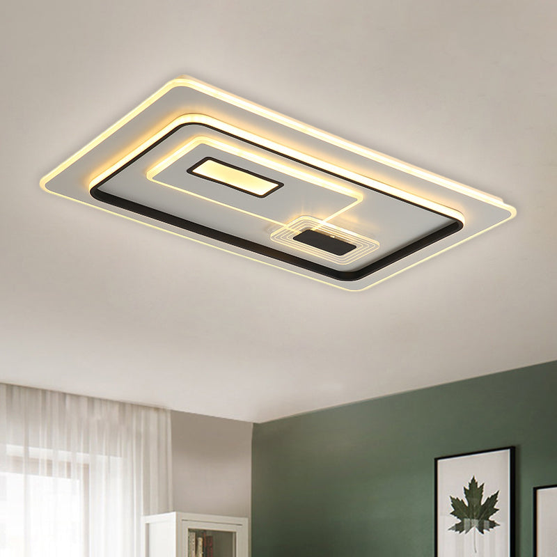 LED Minimalist Black Flush Mount Ceiling Lamp with Metal Rectangle Shade, Warm/White Light Options, 16.5"/20.5"/35.5" W
