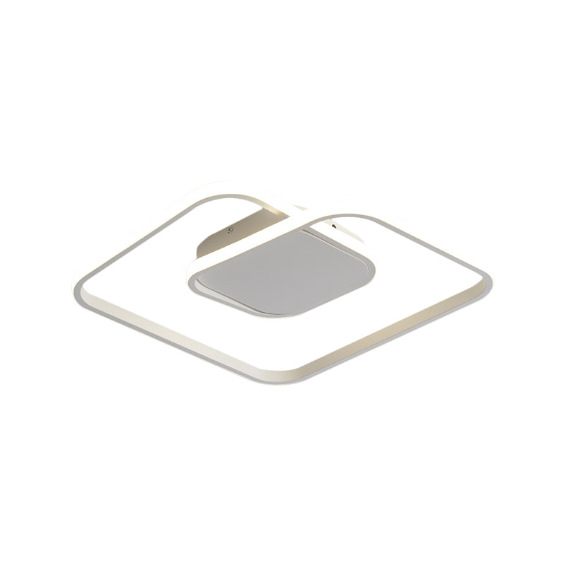 Sleek Metallic Square LED Ceiling Flush Mount Light in Black/White/Gold shades with Warm/White/3 Color Illumination - Simplistic Style