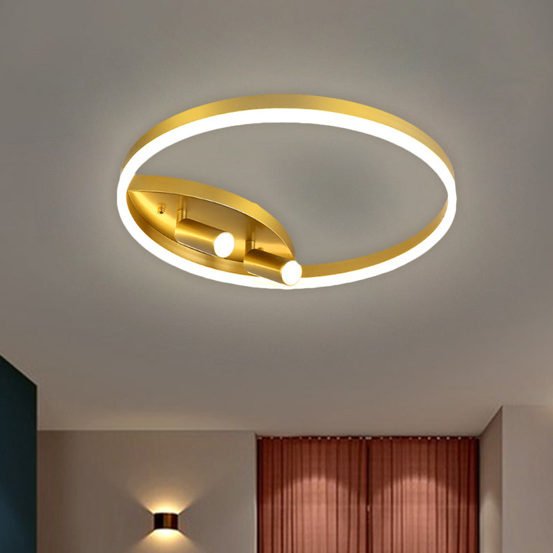 Gold Flush Mount LED Ceiling Spotlight in Warm/White Light for Bedroom – 16"/19.5" W Metal Round Design