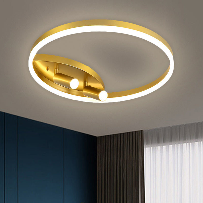 Gold Flush Mount LED Ceiling Spotlight in Warm/White Light for Bedroom – 16"/19.5" W Metal Round Design