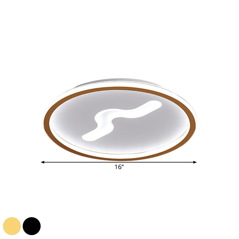 Plafonnier LED moderne avec abat-jour métallique - Plafonnier ultra fin en noir/doré - Lumière chaude/blanche
